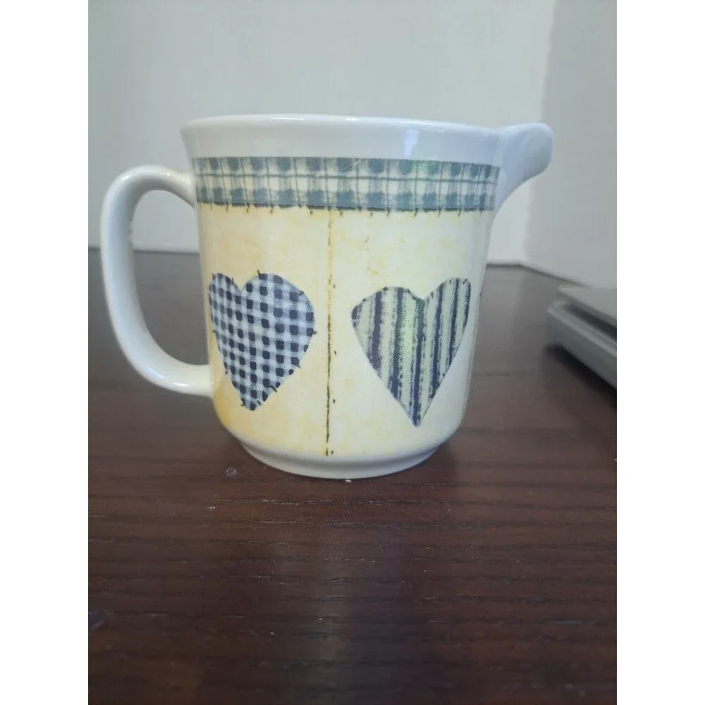 Vintage 2001 D.C. Brown & Co. Patchwork Hearts Ceramic Cream Pitcher